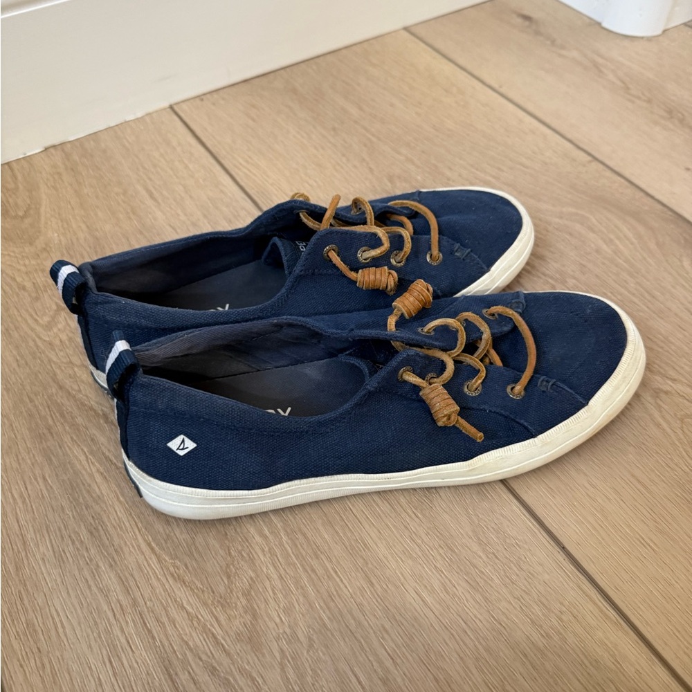 Sperry Dark Blue Loafers with Brown Laces